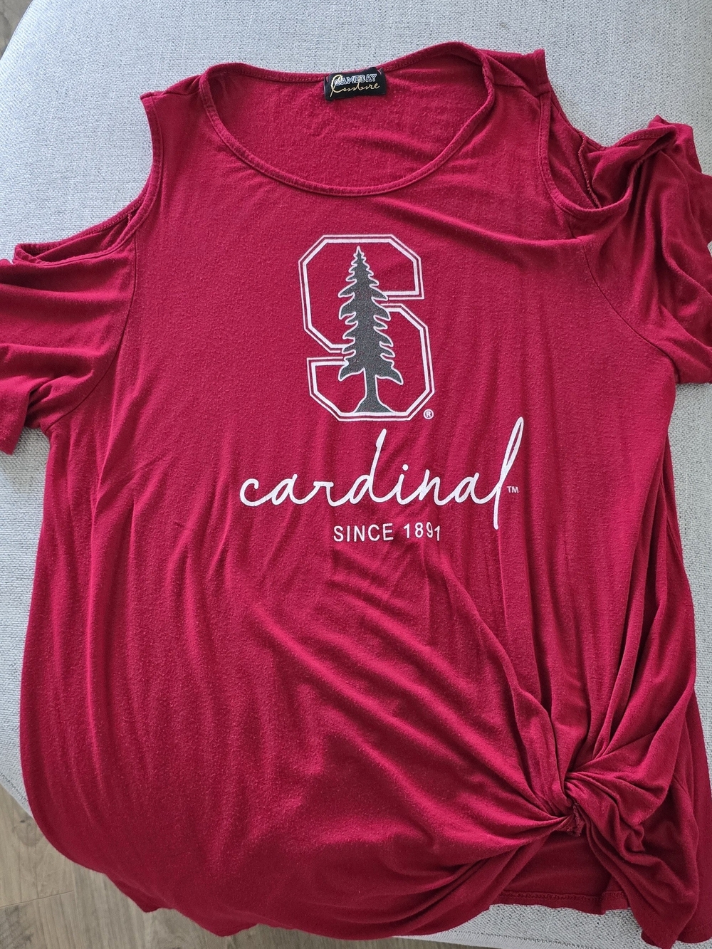 Cardinal Red Cold-Shoulder Women’s Top with Knotted Hem